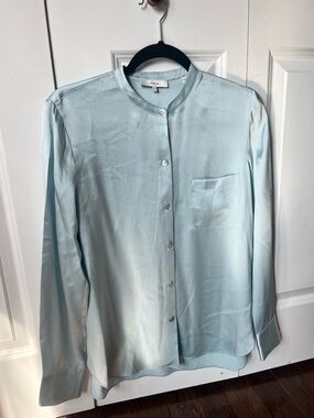 Vince Pale Blue Silk Mandarin-Collar Blouse